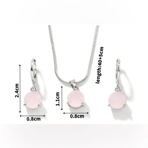 🚨Rhodium Plated and Pink Jade Jewelry Set - Picture 3 of 3